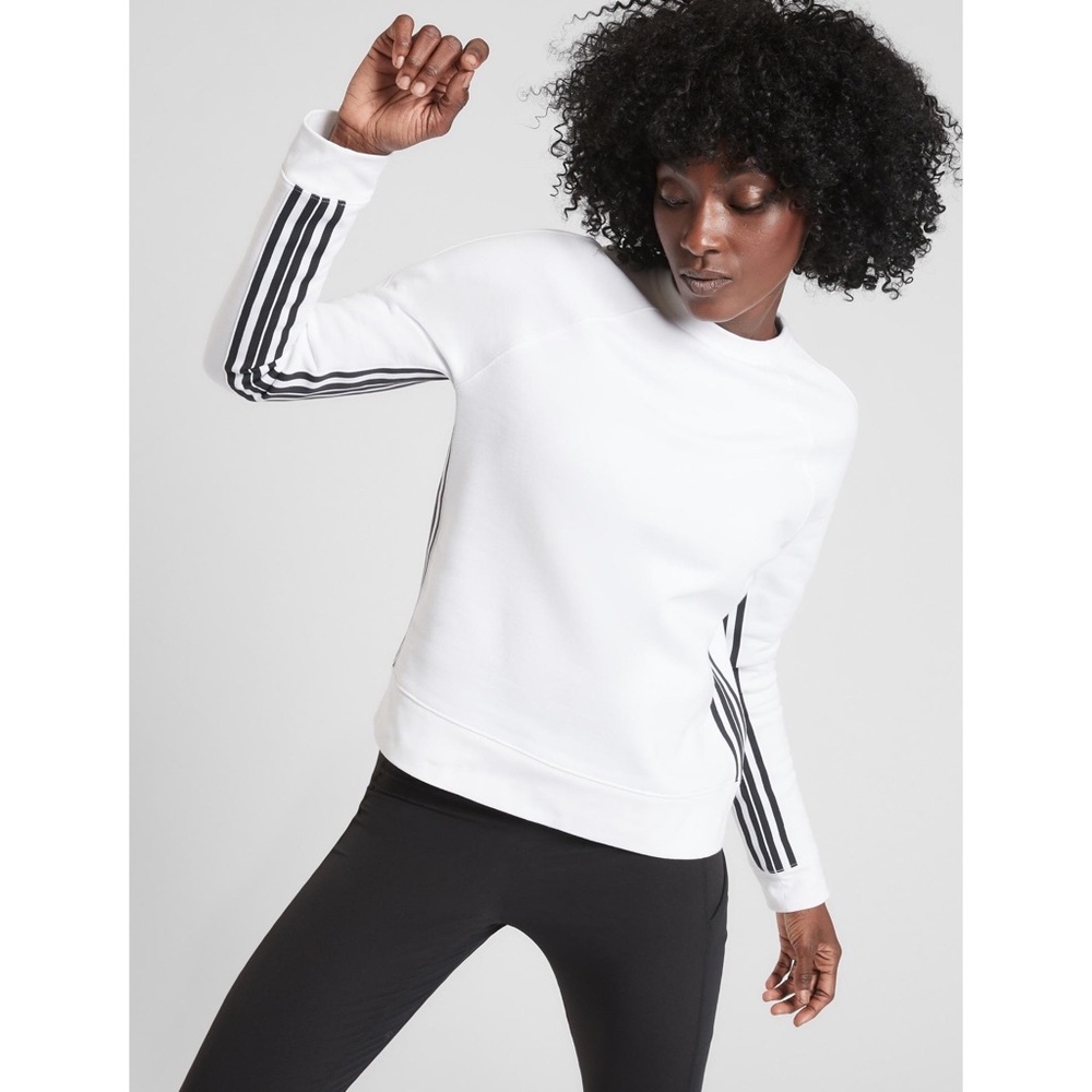 Athleta White Sweatshirt with Black Stripe Sleeve Detail